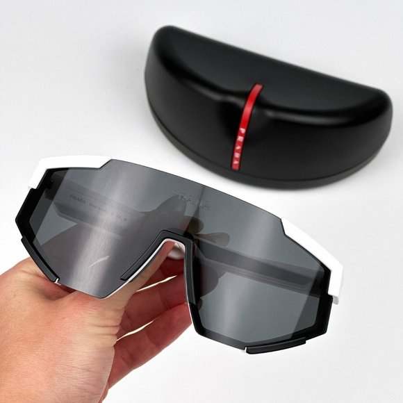 Prada PS04WSF TWK06F Sunglasses White Rubber Dark Grey Rectangle Unisex - Picture 2 of 12